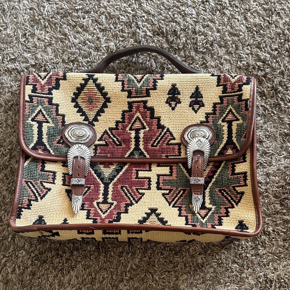 Geometric Patterned Tan and Brown Men's Bag